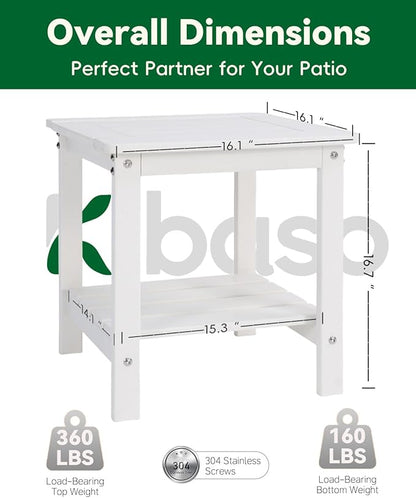 Kibaso-Adirondack Outdoor Side Table, 2-Tier HDPE Outdoor End Table, Weather Resistant Easy Maintenance, Small Patio Side Table for Patio, Pool, Porch, Garden, Lawn, and Living Room (2, White)