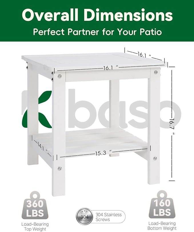 Kibaso-Adirondack Outdoor Side Table, 2-Tier HDPE Outdoor End Table, Weather Resistant Easy Maintenance - Photo 3