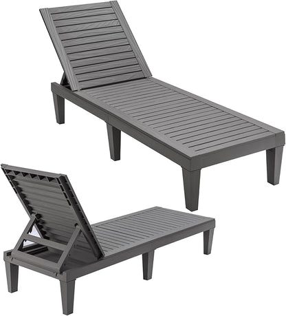 Giantex Lounge Chair, Outdoor Sun Tanning Chair with 5-Position Adjustable Backrest, Lightweight Design, Weather-Proof and Rust-Resistant, Pool Lounger for Patio, Beach, Balcony, Poolside (2, Gray)