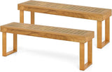 HAPPYGRILL Outdoor Acacia Wood Bench for 3-Person Patio Backless Farmhouse Bench with Slatted Seat - Photo 1