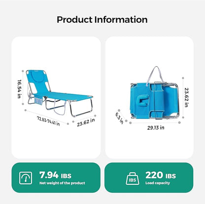 SUNNYFEEL Beach Lounge Chair, Aluminum Tanning Chair with Face Hole, Foldable Lounge Chair Outdoor, Sun Tanning Chair with Backpack Straps for Outdoor/Picnic/Lawn