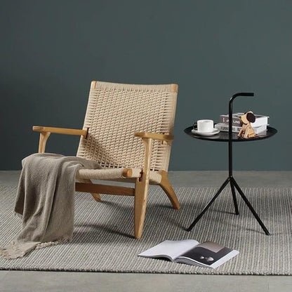 Indonesian Grade A Teak Wood Monterey Club Lounge Chair. Midcentury Modern Comfortable Design Chair Double handweaved Rope. Backyard, Poolside, Balcony Living Room. (TAN)