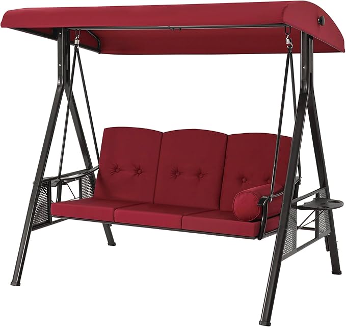 AECOJOY Outdoor Porch Swing, 3-Seat Porch Swing with Adjustable Canopy - Photo 4