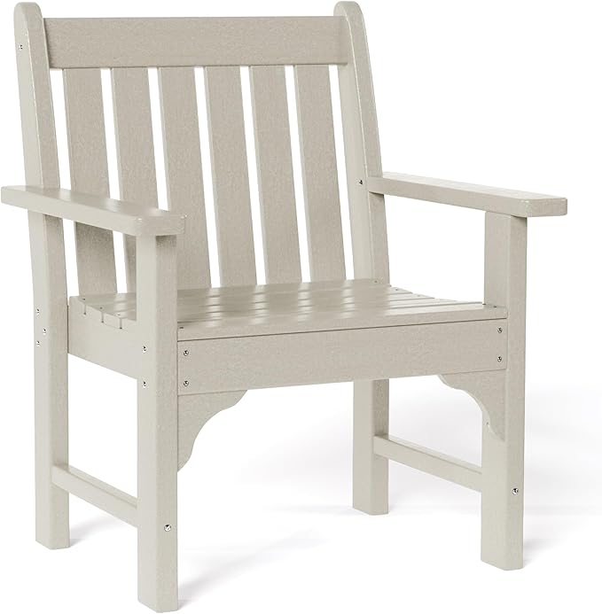 Costaelm Outdoor Dining Arm Chair, Patio HDPE Garden Dining Table Chair, Poly Lumber Waterproof Restaurant Bistro Farmhouse Chairs for Outside Porch Backyard, Sand