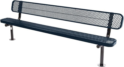 COATEDOUTDOORFURNITURE Coated Outdoor Furniture Heavy-Duty Outdoor Bench Thermoplastic Coated, Expanded Metal, Commercial-Grade Seating, Made in America (Surface with Back, 8 Ft, Dark Blue)
