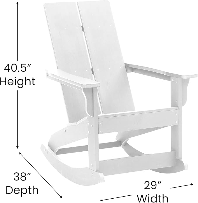 Flash Furniture Set of 4 Finn Modern Commercial Grade Adirondack Rocking Chairs - All-Weather White Poly Resin Wood - Photo 3