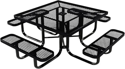 COATEDOUTDOORFURNITURE Heavy-Duty Portable Outdoor Kids Table with Umbrella Hole, Expanded Metal Kids Picnic Table, Commercial-Grade, Made in America (46 in, Square, Childrens, Black)