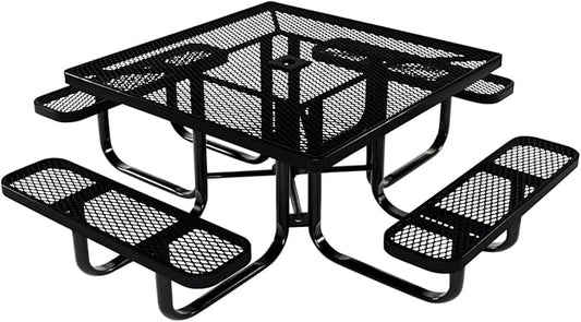 COATEDOUTDOORFURNITURE Heavy-Duty Portable Outdoor Kids Table with Umbrella Hole, Expanded Metal Kids Picnic Table, Commercial-Grade, Made in America (46 in, Square, Childrens, Black)