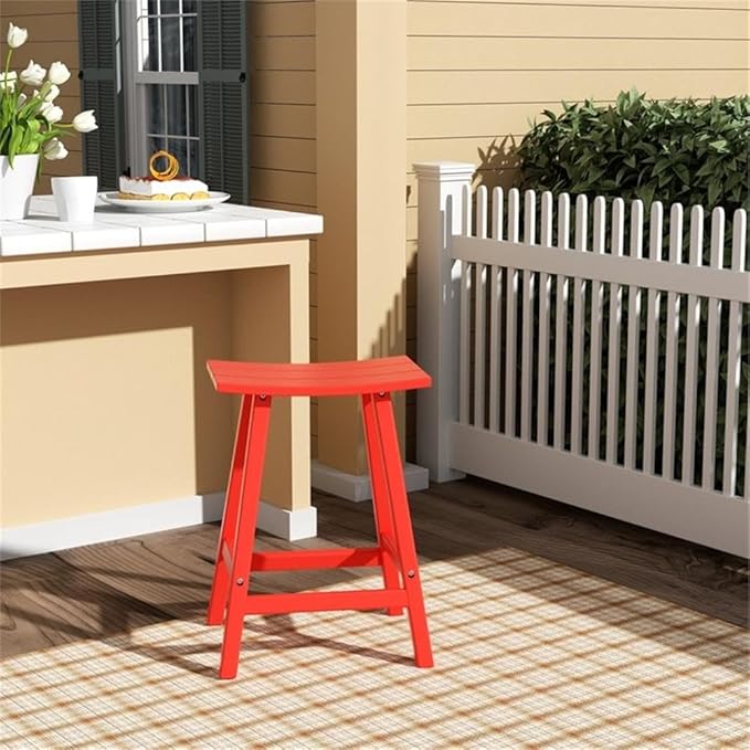 Costaelm 24" Height Outdoor Bar Stools, All-Weather Bar Stools, Adirondack Poly Patio Bar Stool for Patio, Deck, Kitchen Counter and Garden, Red