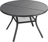 Patio Dining Table for 4, Round Metal Outdoor Table with Storage Shelf, 1.57" Umbrella Hole - Photo 1