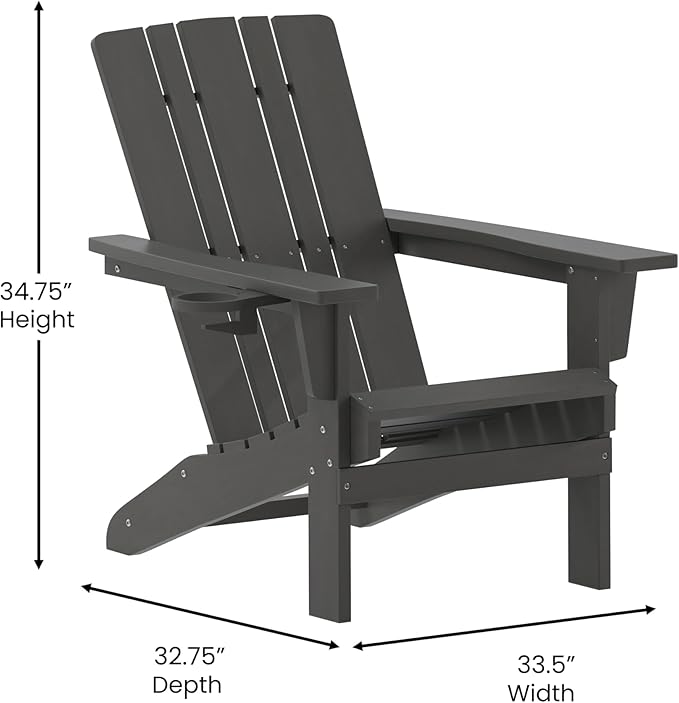 Taylor & Logan Hedley Adirondack Chair with Cup Holder, Weather Resistant HDPE Adirondack Chair in Gray, Set of 2