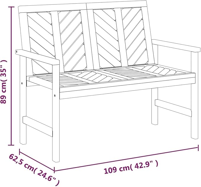 Garden Bench Wood 109 cm Wooden Bench Garden Weatherproof Outdoor Bench Balcony Bench Wood Park Bench Balcony Furniture Wood Solid Wood Acacia