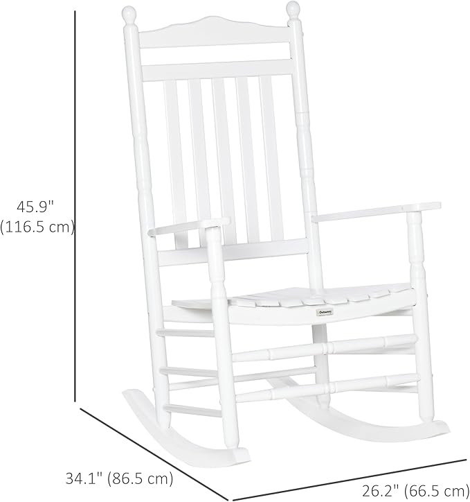 Outsunny Traditional Wooden High-Back Rocking Chair for Porch, Indoor/Outdoor, White