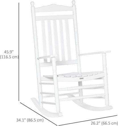 Outsunny Traditional Wooden High-Back Rocking Chair for Porch, Indoor/Outdoor, White