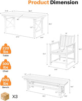 HDPE Outdoor Dining Set of 6, Patio Dining Table Set with 4 Chairs and 1 Bench - Photo 3