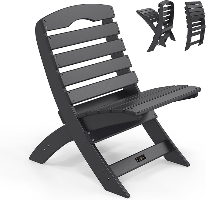 VINGLI Portable Adirondack Chairs, Folding Plastic Adirondack Chair for All Weathers, Outdoor Fire Pit Chairs for Patio Poolside Porch Beach, Capacity 350 LBS, Black