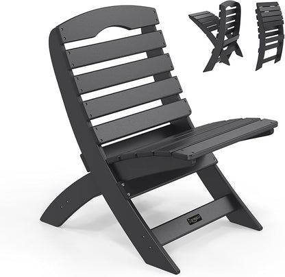 VINGLI Portable Adirondack Chairs, Folding Plastic Adirondack Chair for All Weathers, Outdoor Fire Pit Chairs for Patio Poolside Porch Beach, Capacity 350 LBS, Black