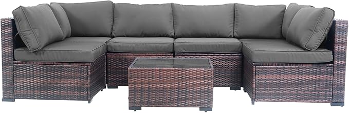 7 Seats Wicker Patio Couch, All Weather Patio Sofa Outdoor Furniture Setwith High Curvy Back - Photo 1