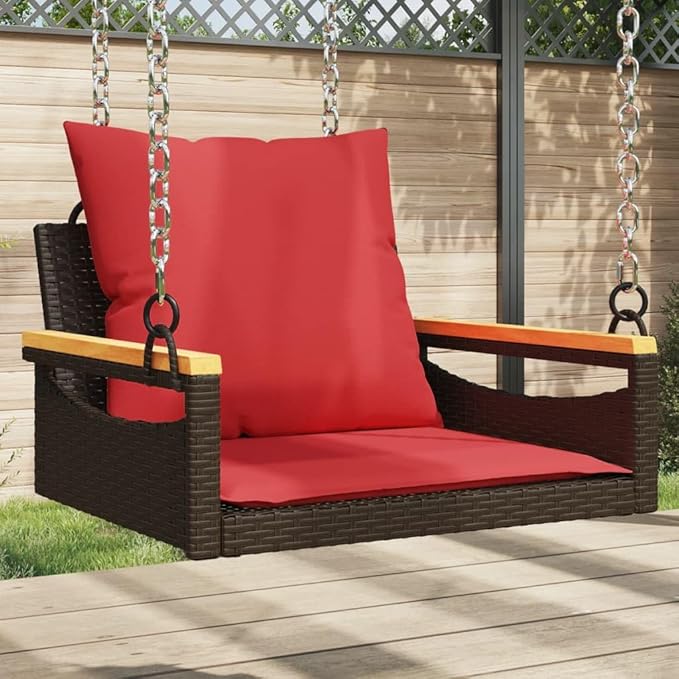 Brown PE Rattan Patio Swing Bench with Cushions, UV-Resistant Water-Repellent Materials - Photo 1