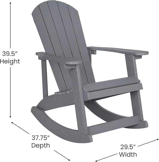 Flash Furniture Set of 2 Savannah Adirondack Rocking Chairs - Commercial Grade All-Weather Gray Poly Resin Wood - Photo 3