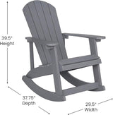 Flash Furniture Set of 2 Savannah Adirondack Rocking Chairs - Commercial Grade All-Weather Gray Poly Resin Wood - Photo 3