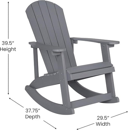 Flash Furniture Set of 2 Savannah Adirondack Rocking Chairs - Commercial Grade All-Weather Gray Poly Resin Wood - Matching Side Table