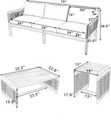 Merax Outdoor Patio Acacia Wood 3-Seater Sofa Set with 2 Coffee Tables with Beige Cushions, Hand Woven Rope Design - Photo 2