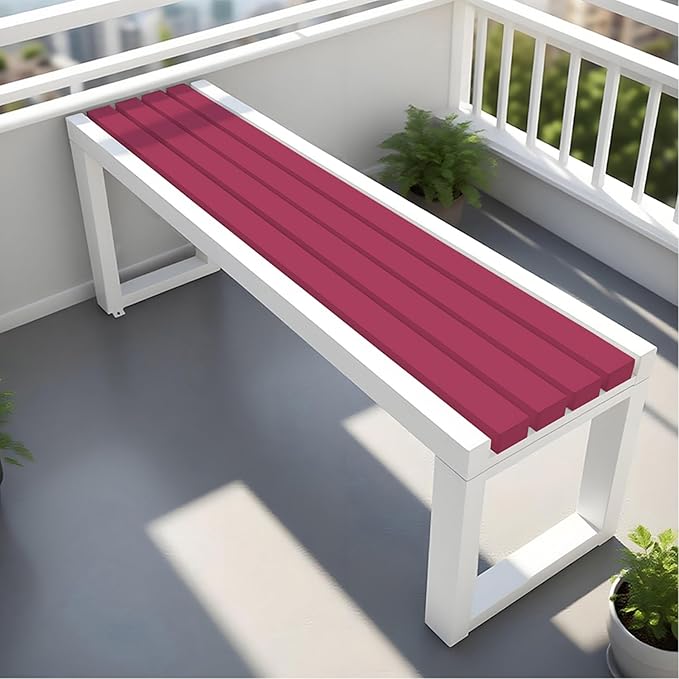 Garden Bench Wood Outdoor Benches All-Weather 2-Person Park Bench Patio Benches with Slatted Seat & Metal Legs, 3.3ft 3.9ft 4.9ft 5.9ft Backless Seat for Porch Lawn Yard(Dark Red White,3.93ft)