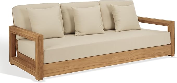 SAFAVIEH Couture Outdoor Collection Montford Beige 3-Seat Bench Casing Upholstery Removable Cover Fabric - Photo 4