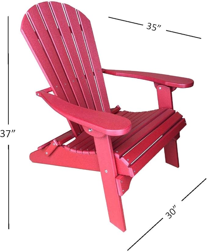 Phat Tommy Foldable Adirondack Chair - Poly Adirondack Chair Folding - HDPE, Heavy Duty, Recycled Plastic - All Weather Outdoor Furniture for Your Deck, Front Porch, or Patio, Cranberry Red