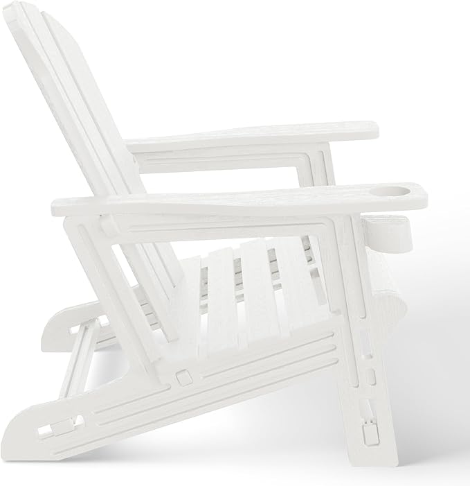 WestinTrends Tool-Free Assembly Outdoor Patio HDPE Plastic Adirondack Chair with Cup Holder, White