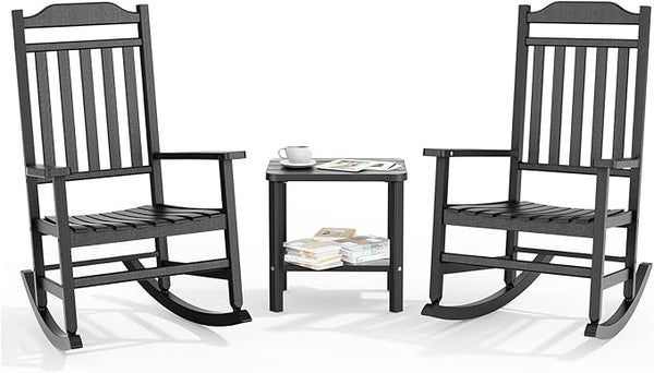 3 Piece Outdoor Rocking Bistro Set, Rocking Chairs Outdoor Furniture - Photo 1