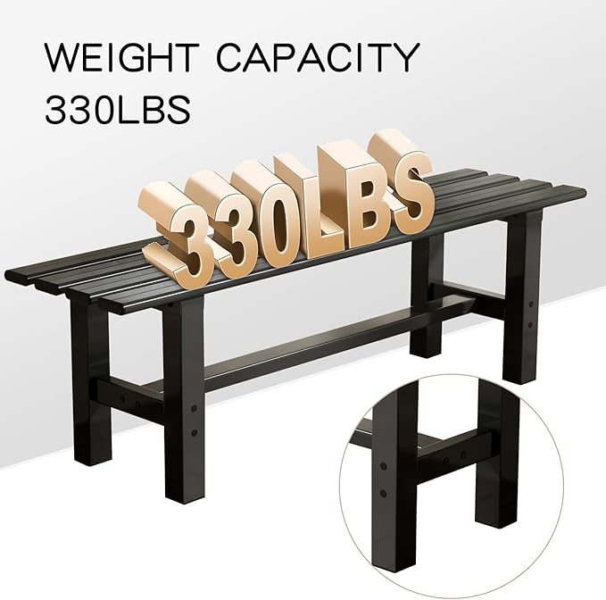 TECSPACE 47 Inches Aluminum Outdoor Weatherproof Bench Backless, 330 LBS Bearing Capacity Garden Porch Bench, Black