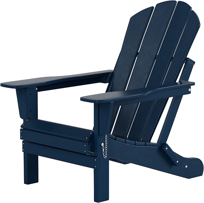 Costaelm Folding Patio Chairs Set of 2, Hdpe Adirondack Chairs Front Porch Furniture Outdoor Seating, All Weather Tanning Chair for Backyard Firepit Garden Lawn, Navy Blue