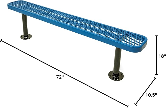 COATEDOUTDOORFURNITURE Heavy-Duty Outdoor Bench Thermoplastic Coated, Expanded Metal, Commercial-Grade Seating, Made in America (Surface Without Back, 6 Ft, Textured Light Blue)