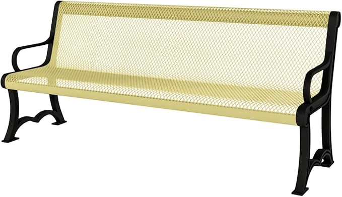 COATEDOUTDOORFURNITURE Coated Outdoor Furniture Heavy-Duty Outdoor Bench Thermoplastic Coated, Expanded Metal, Commercial-Grade Garden Bench, Made in America (Portable with Back, 4 Ft, Textured Sand)