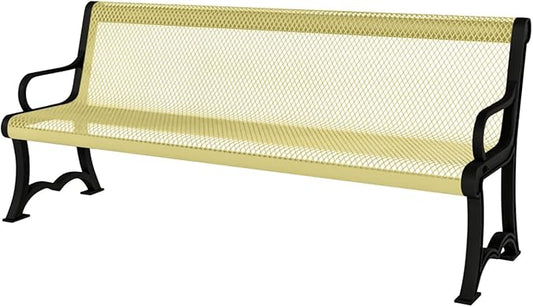 COATEDOUTDOORFURNITURE Coated Outdoor Furniture Heavy-Duty Outdoor Bench Thermoplastic Coated, Expanded Metal, Commercial-Grade Garden Bench, Made in America (Portable with Back, 4 Ft, Textured Sand)
