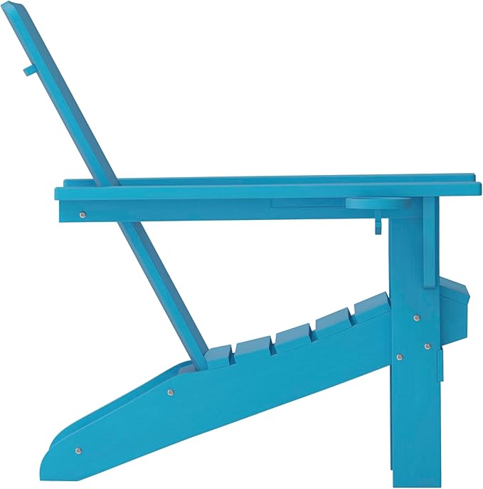Flash Furniture Halifax Adirondack Chair with Cup Holder, Weather Resistant Poly Resin Adirondack Chair, Blue
