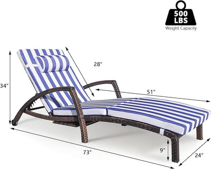 Chaise Lounge Chairs Outdoor Set of 6, Comfy Outside Wicker Patio Pool Lounge Chair w/ 5 Adjustable Back Angle, Cup Holder, Thicken Cushion