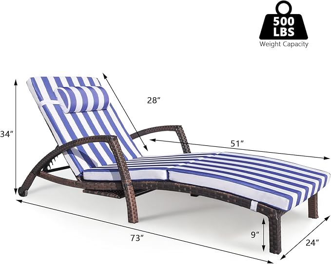 Chaise Lounge Chairs Outdoor Set of 4, Comfy Outside Wicker Patio Pool Lounge Chair w/ 5 Adjustable Back Angle - Photo 6