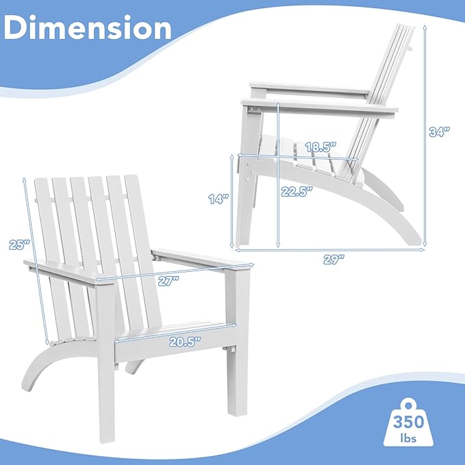 Giantex Adirondack Chair Acacia Wood Outdoor Chairs, 350 lbs Weight Capacity, Weather Resistant Campfire Chairs for Lawn Seating, Garden, Poolside, Balcony, Patio Adirondack Lounger, White