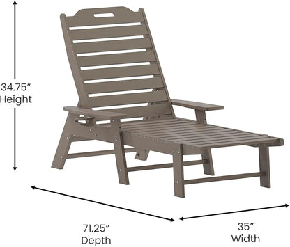 Flash Furniture Monterey Adjustable Adirondack Loungers with Cup Holders- All-Weather Indoor/Outdoor HDPE Lounge Chairs, Set of 2, Brown