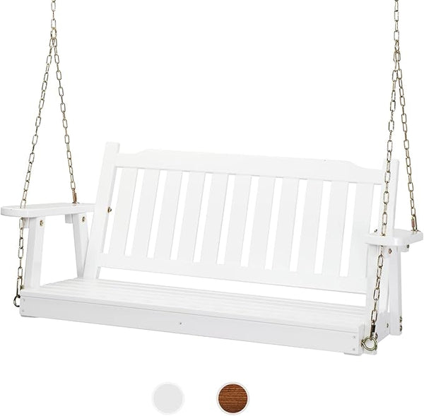 VINGLI Heavy Duty 880 LBS 4 FT Outdoor Porch Swing, Patio Hanging Swing Bench for Yard, White - Photo 1