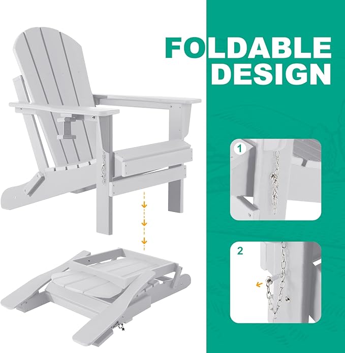 Adirondack Chairs Set of 2 with Cushions & Cup Holders, HDPE Weather Resistant Folding Adirondack Chair for Adults - Photo 5