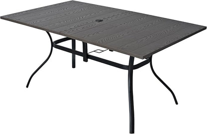 Outdoor Rectangle Dining Table 6-Person with 1.57" Umbrella Hole Metal Steel Backyard Bistro Table for Garden, Poolside, Backyard, Brown