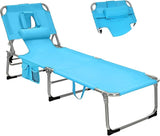 Goplus Tanning Chair with Face Hole, Foldable Adjustable Beach Chaise Lounger w/Arm Hole - Photo 1