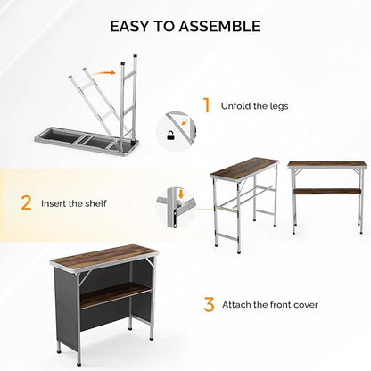 VINGLI 39" Portable Bar Table, Mobile Bar Table for Events, Party, Camping, Picnic, Tradeshow, Outdoor & Indoor with Black Skirt Carry Bag（Natural）