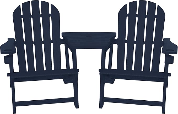 WestinTrends Azura Outdoor HDPE Adirondack Chairs with Connecting Table Tray (Set of 2), Navy Blue