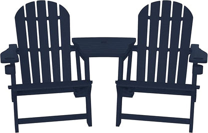 WestinTrends Azura Outdoor HDPE Adirondack Chairs with Connecting Table Tray (Set of 2), Navy Blue