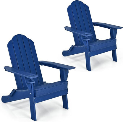 Giantex 2-Pack Adirondack Chair, Outdoor Folding Chairs, HDPE Weather Resistant Patio Chair with Built-in Cup Holder, Lawn Chair for Yard, Balcony, Deck, Outside, Campfire, Plastic Fire Pit Chair
